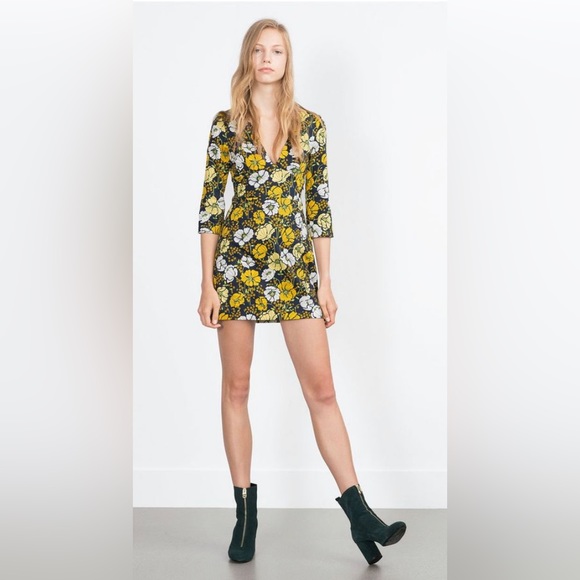 Zara | Dresses | Zara Yellow Floral Print Cut Out Dress | Poshmark